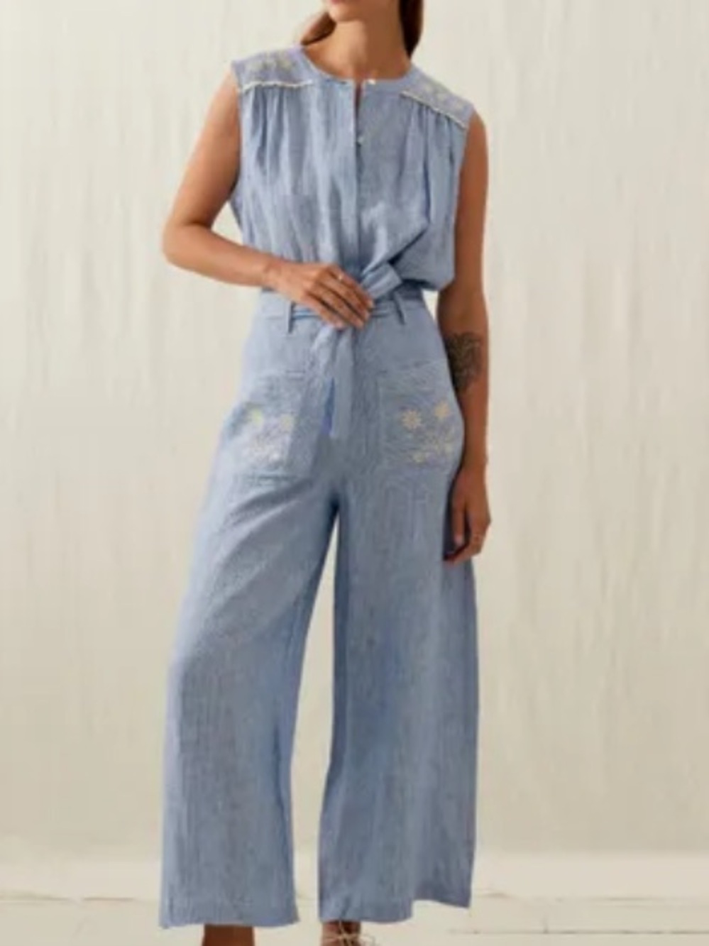 NEW Louise Misha Women’s Sleeveless Duna Blouse Blue Linen Stripes 36 Small S - Picture 4 of 16